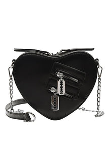 Stylish Black Punk Heart Blade Bag with Zipper.