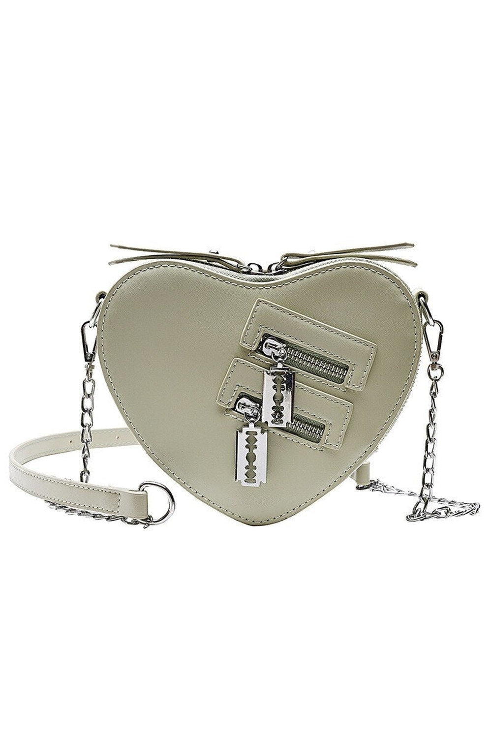 Green Punk Heart Blade Zipper Chain Bag.