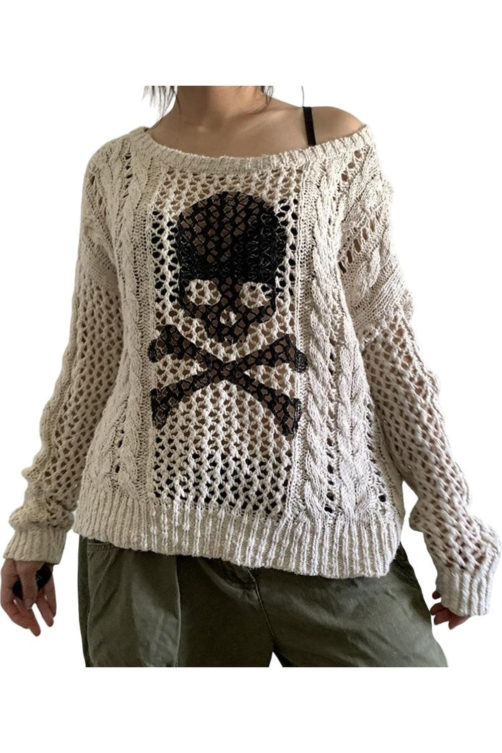 Cozy fall sweater with edgy hollow design (Variant A).