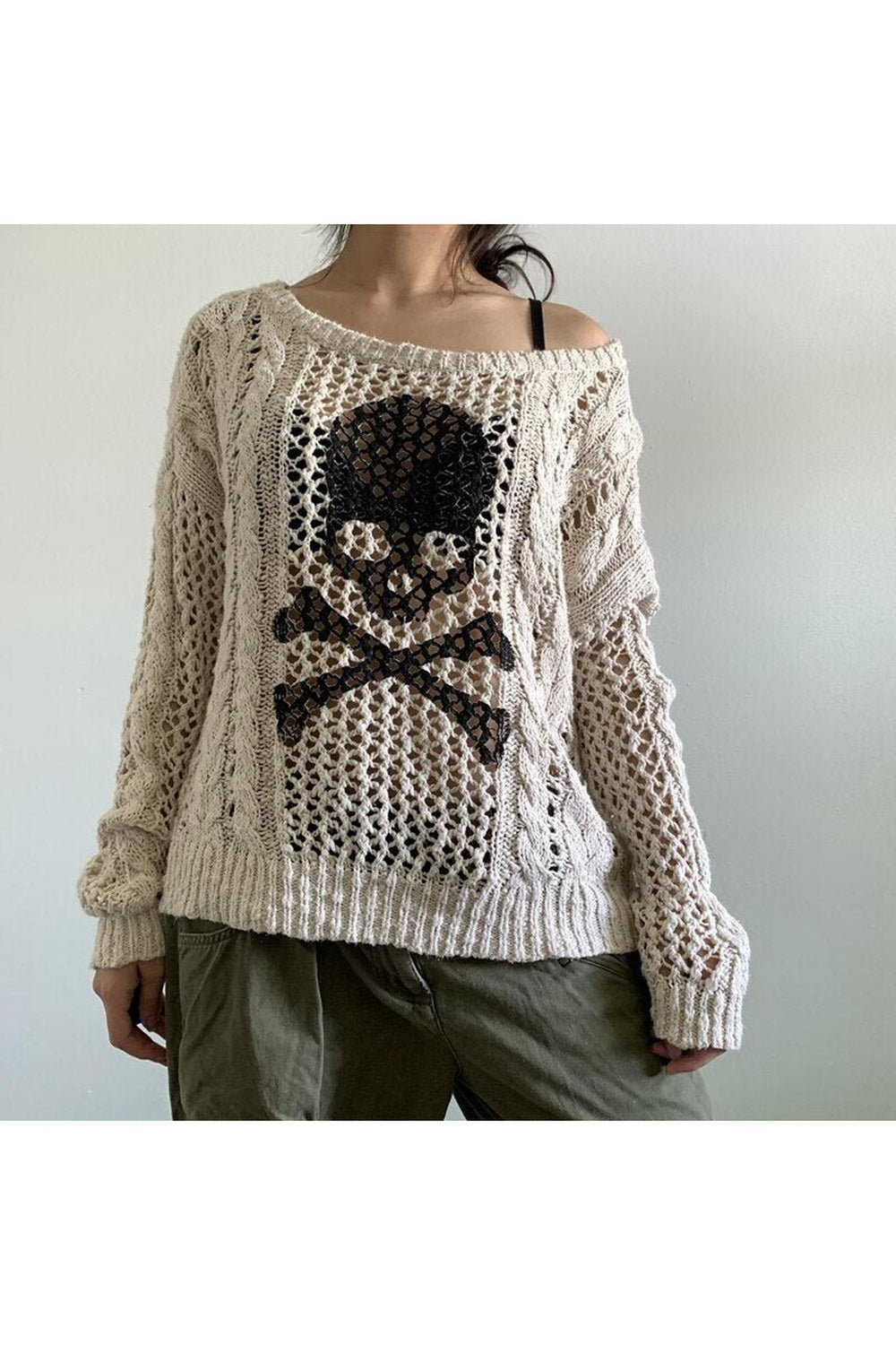 Cozy fall sweater with edgy hollow design (Variant A).