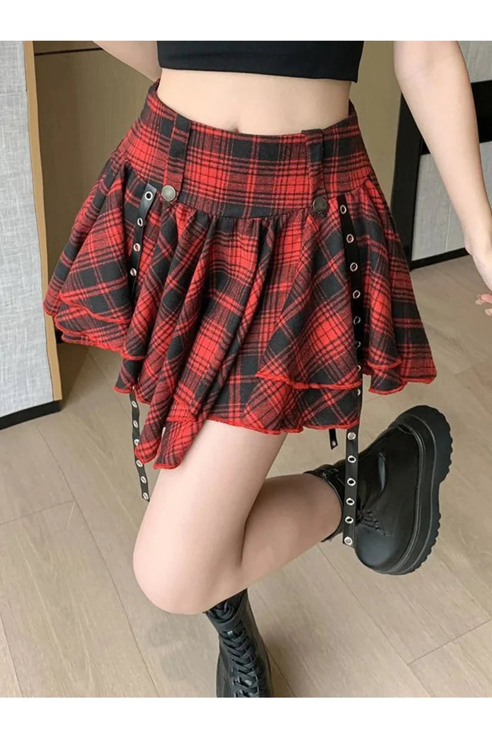 Punk Plaid Layered Skirt