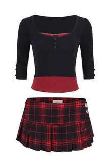 Edgy Punk Plaid Skirt and Crop Top Set.