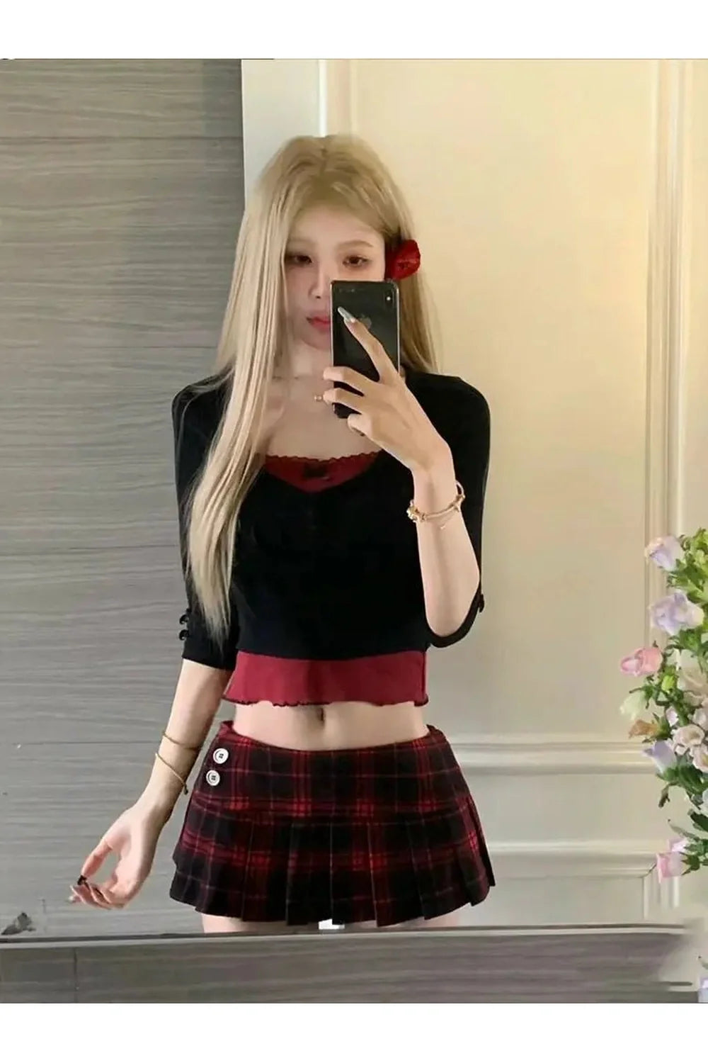 Punk Plaid Skirt and Crop Top Set