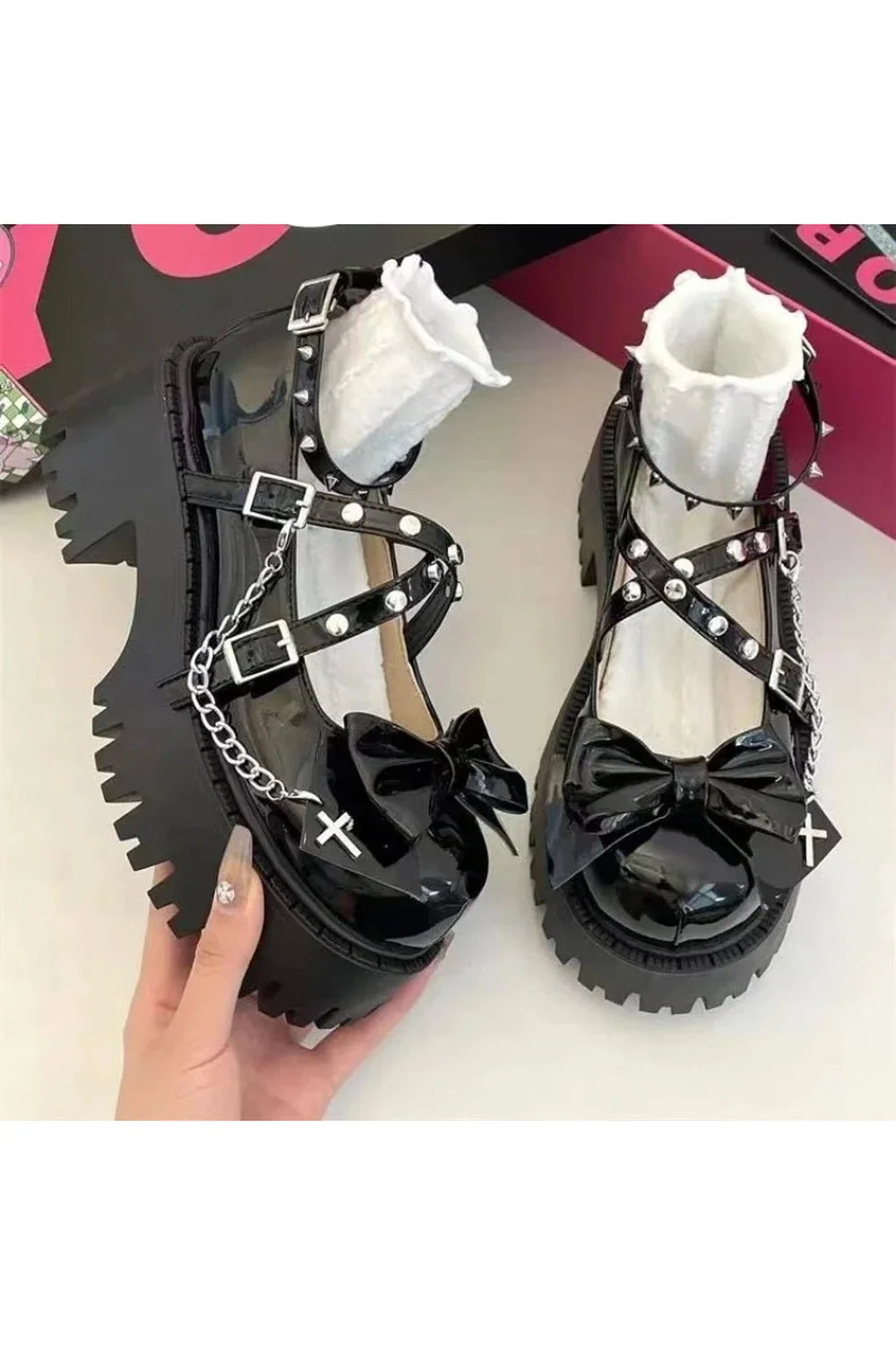 Stylish Punk Princess Platform Shoes in black punk.