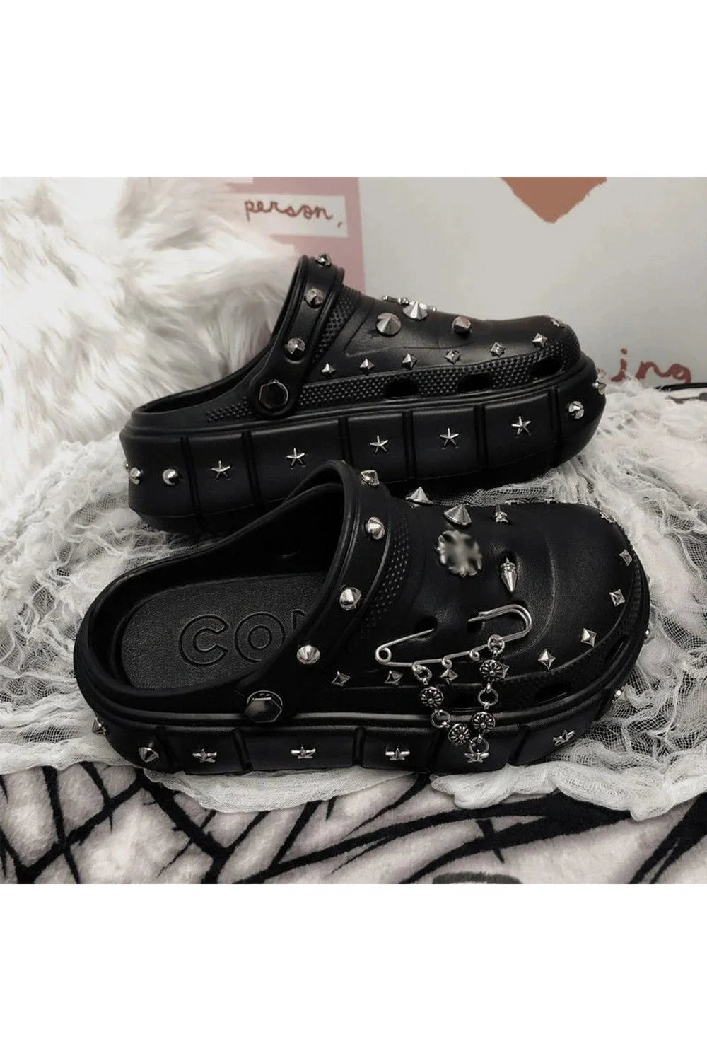 Punk Rivet Platform Slippers