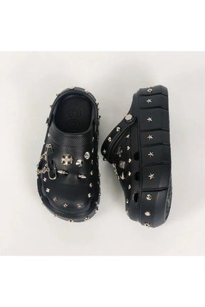 Punk Rivet Platform Slippers