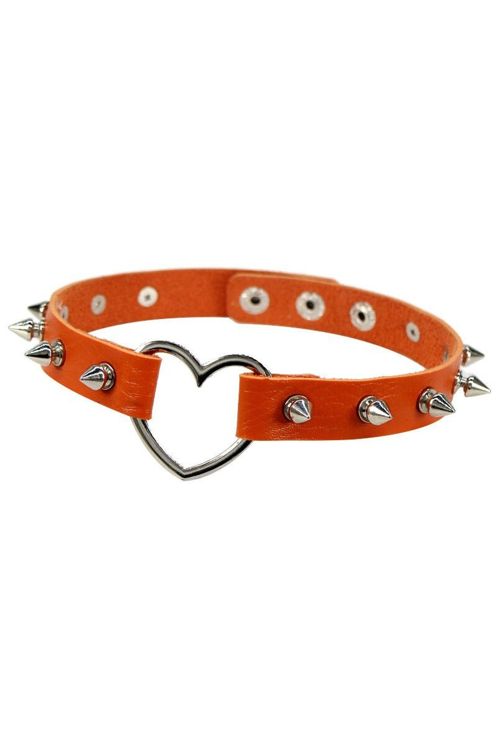 Orange Punk Spiked Heart Choker for edgy style.