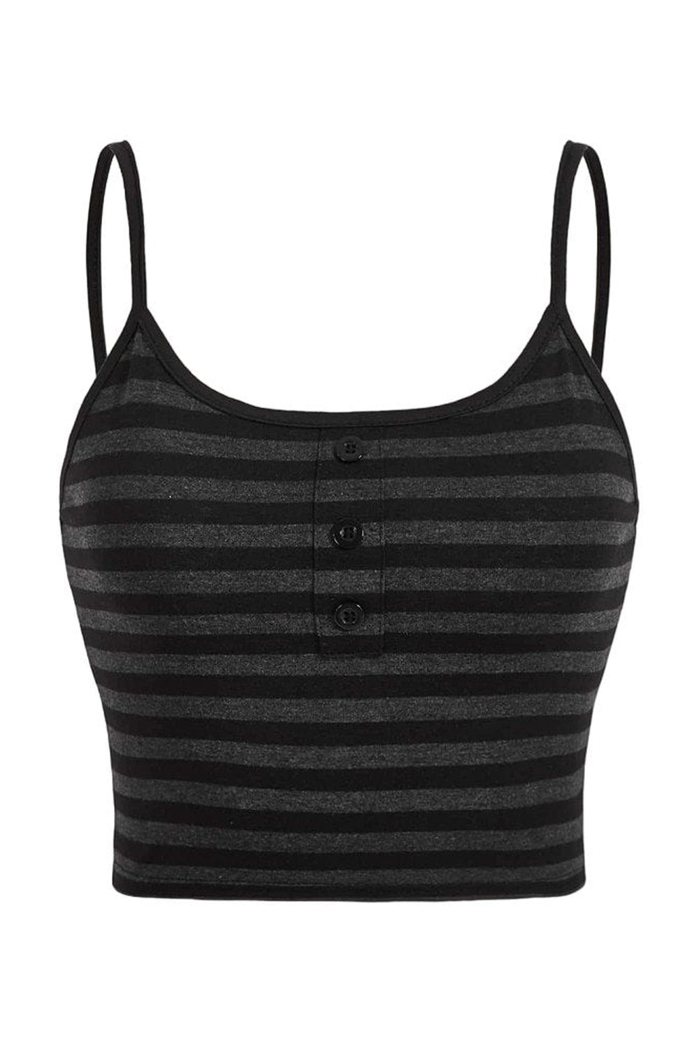 Black Punk Striped Button Cami Crop Top.