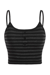 Black Punk Striped Button Cami Crop Top.