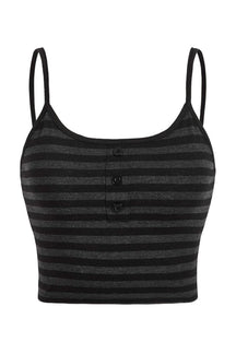 Black Punk Striped Button Cami Crop Top.