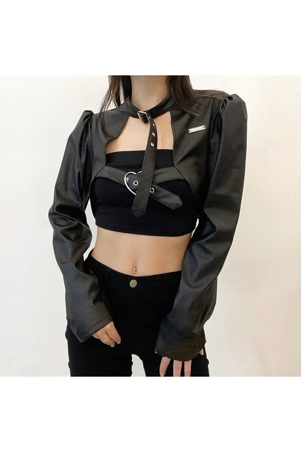 Black Fall Punk Style Crop Jacket for women.