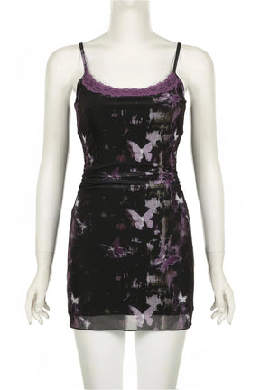 Purple Butterfly Lace Slip Dress