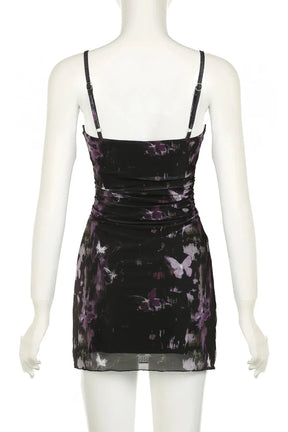 Black variant of Purple Butterfly Lace Slip Dress. Feminine elegance.