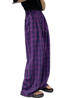 Purple Plaid Wide Leg Pants in striking Purple.