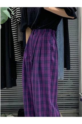 Purple Plaid Wide Leg Pants