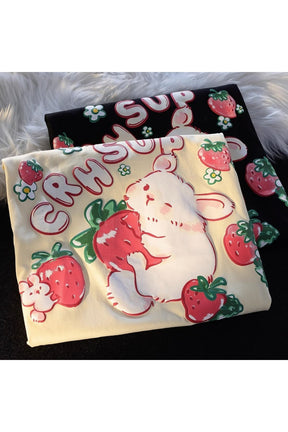 Rabbit Strawberry Print T-shirt