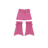 "Chic Pink Rebel Rose Belted Skirt for Women."