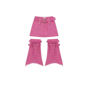 "Chic Pink Rebel Rose Belted Skirt for Women."