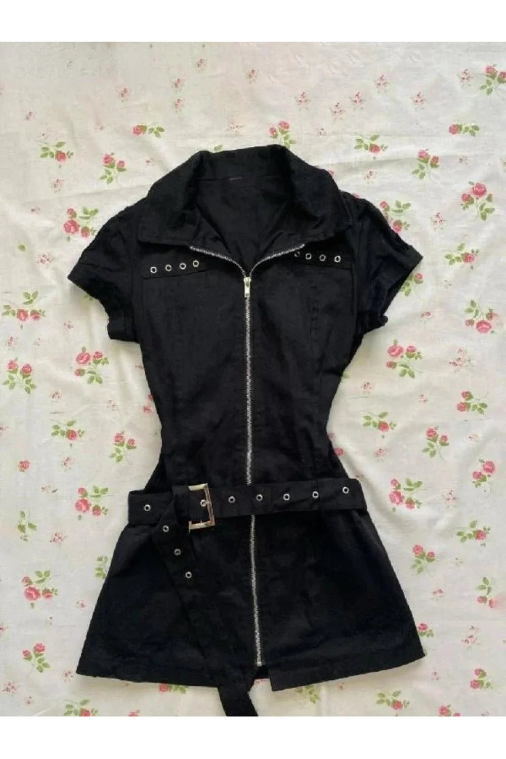 Black Rebel Zip-Up Mini Dress with Belt.