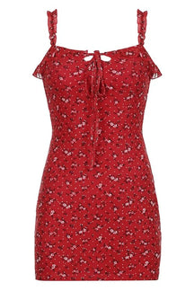 Red Floral Mini Sundress in vibrant Red color.