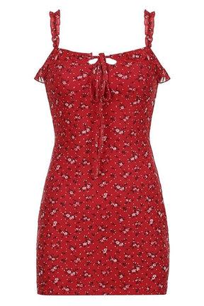 Red Floral Mini Sundress in vibrant Red color.