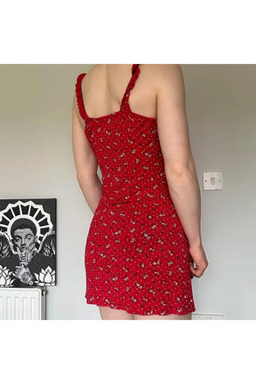 Red Floral Mini Sundress in vibrant Red color.