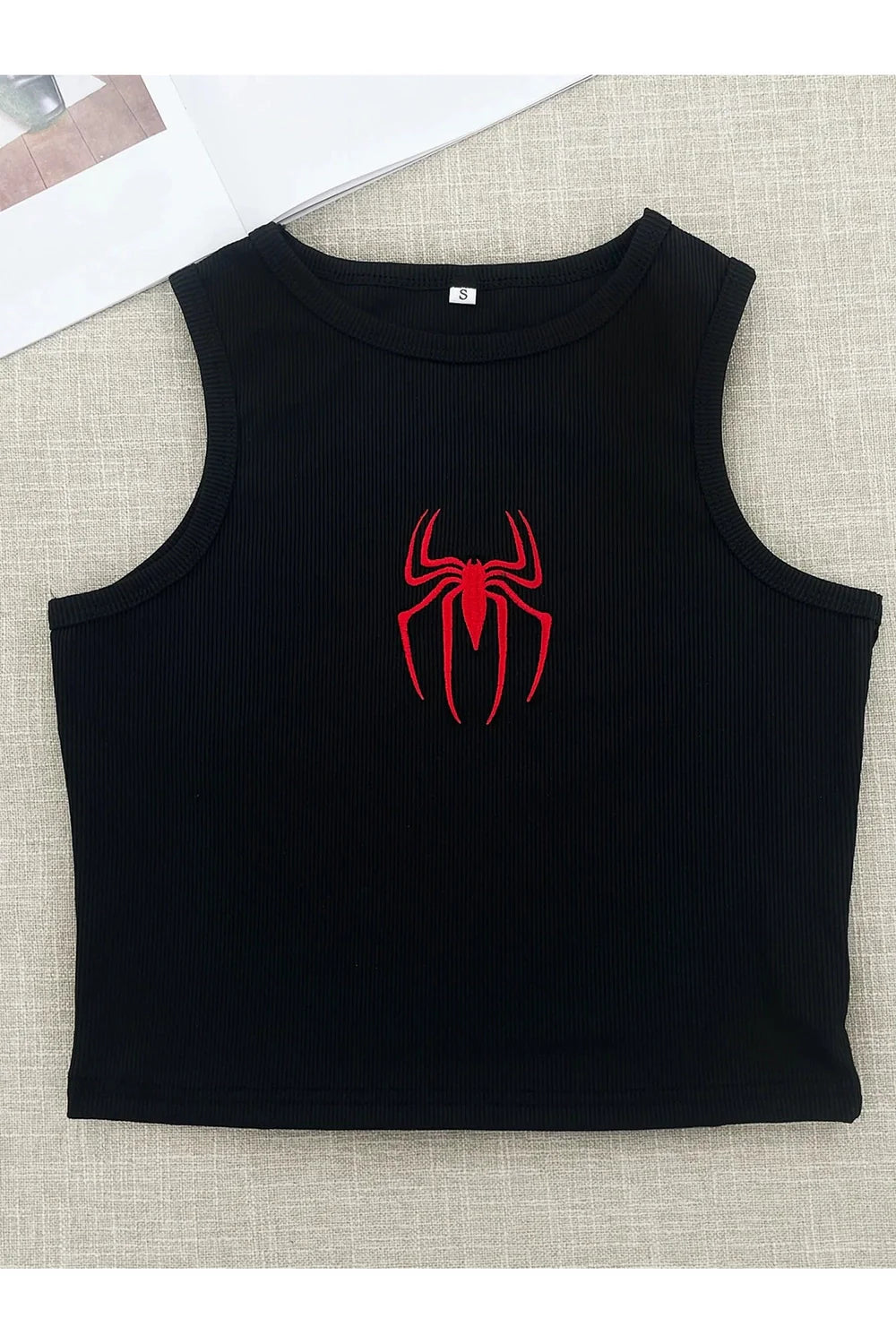 Red Spider Embroidered Crop Top