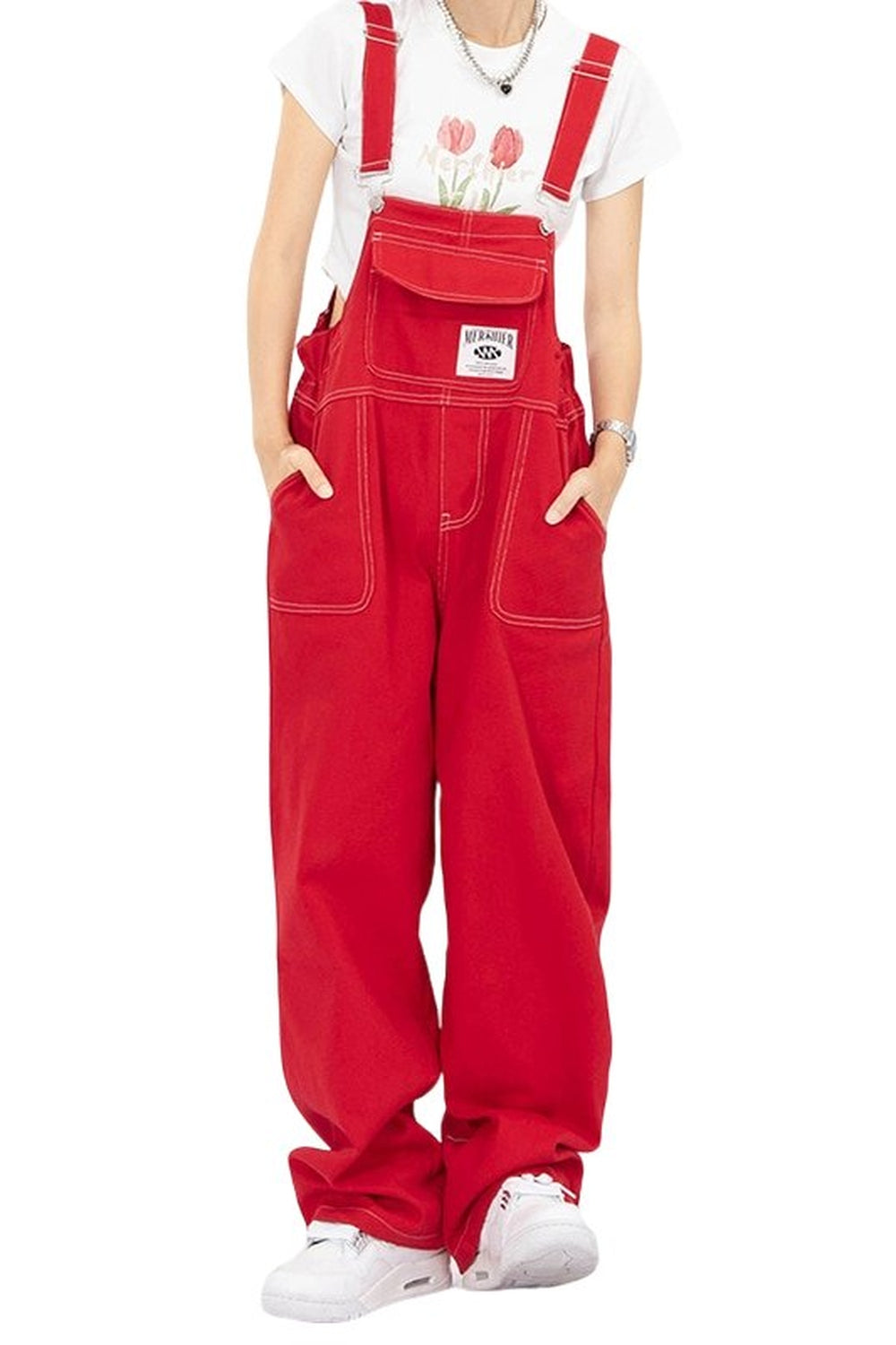 Fall Red Suspender Jeans