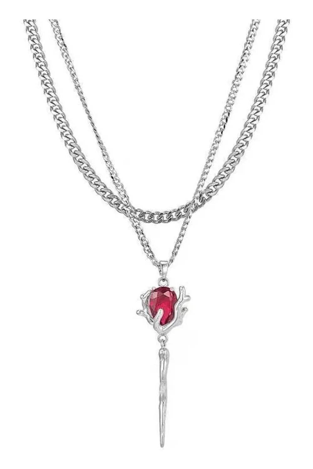 Stunning Red Zircon Rose Layered Necklace jewelry.