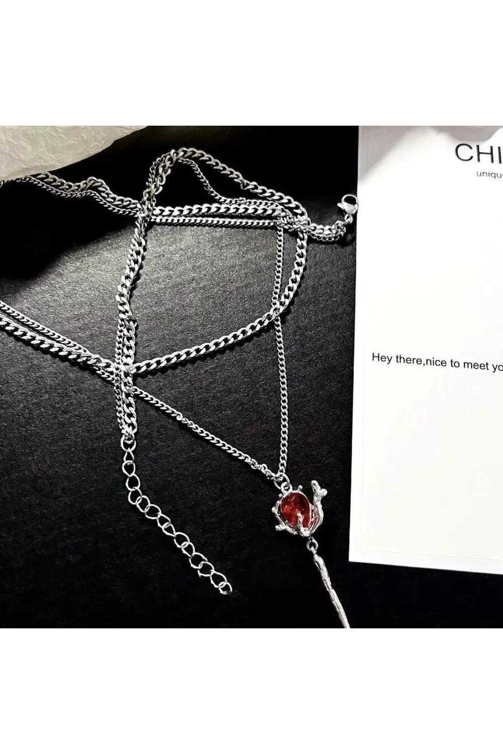 Red Zircon Rose Layered Necklace