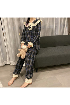 Regal Plaid Pajama Set Feminine Lace