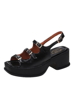 Stylish Retro Aesthetic Platform Sandals in Black.