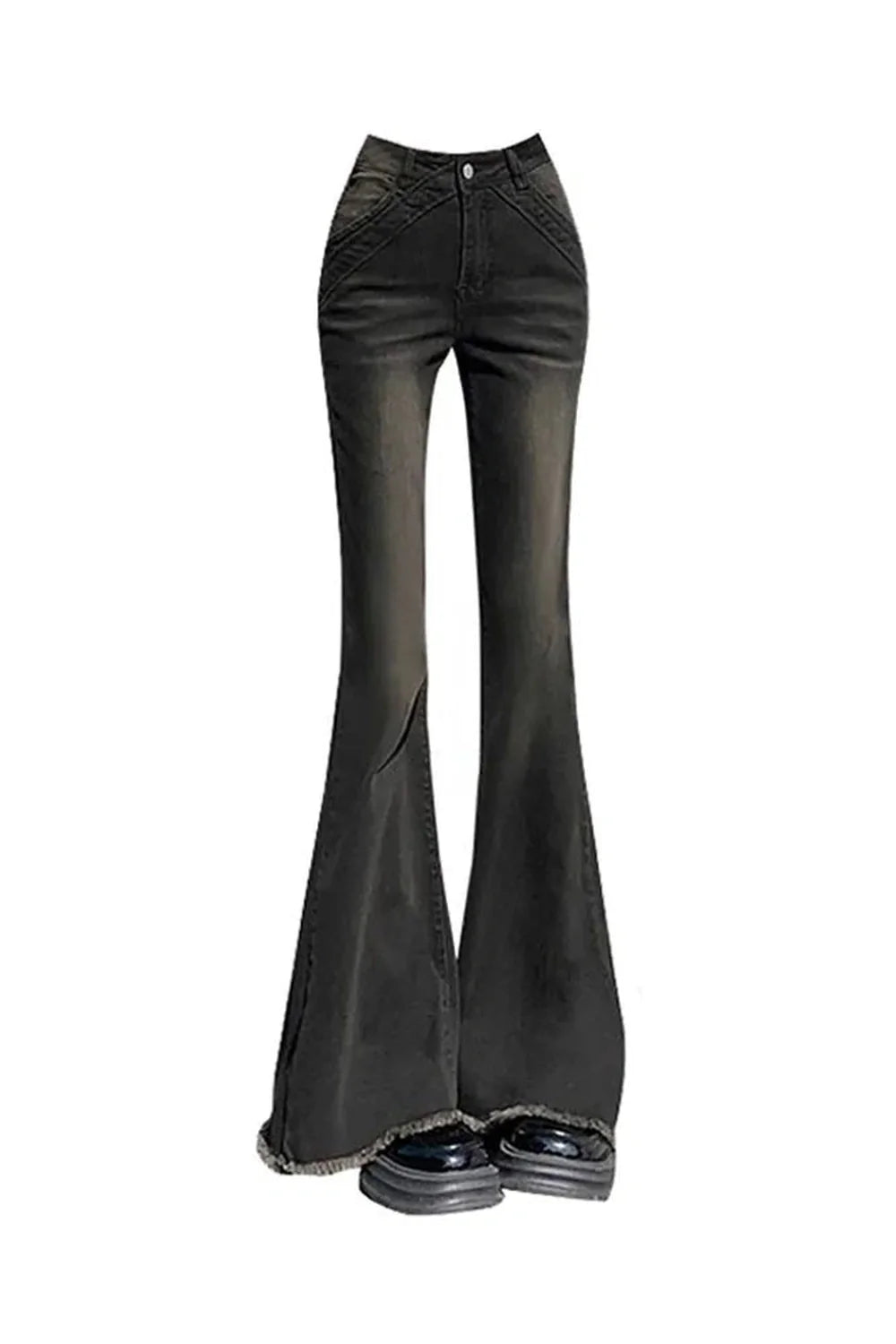 Black Fall Retro Bell Bottom Jeans, vintage style.