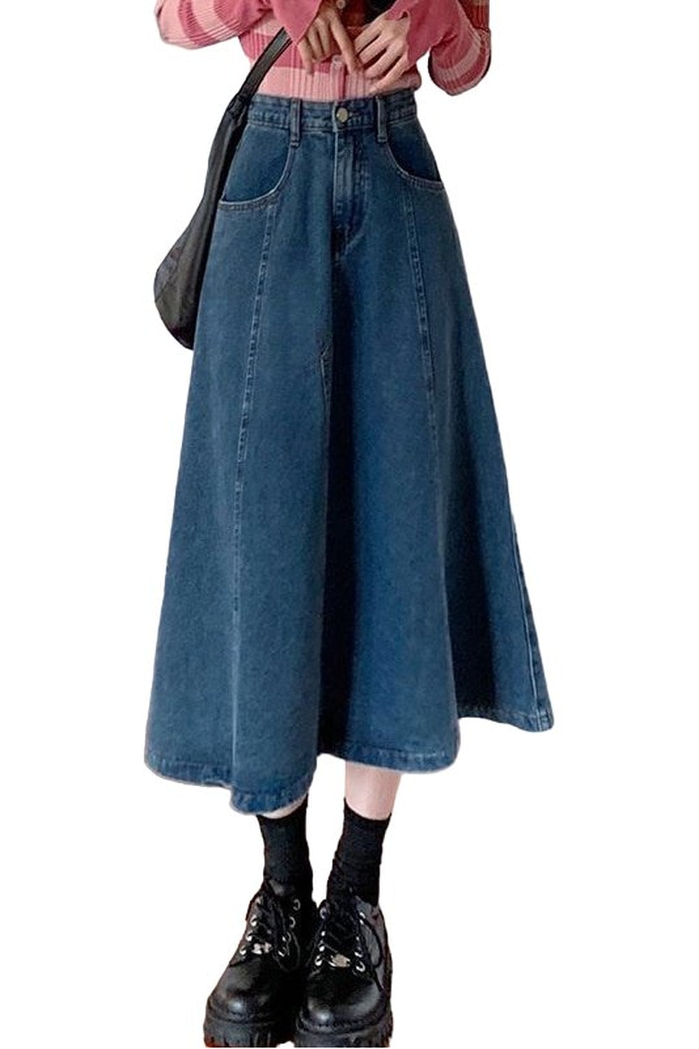 Retro Blue Denim Long Skirt