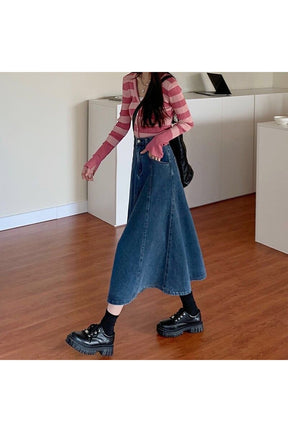 Retro Blue Denim Long Skirt