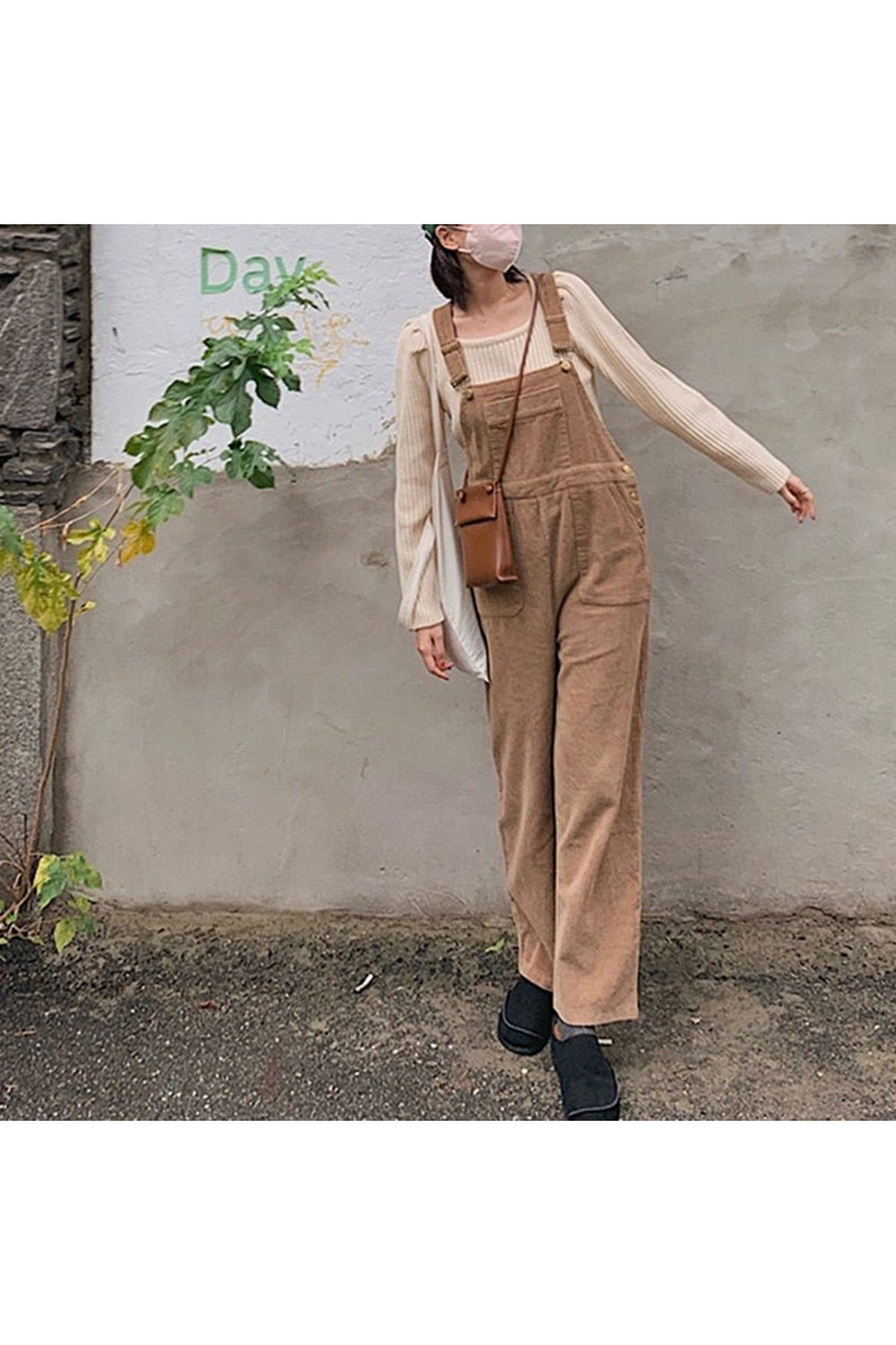 Retro Corduroy High-waist Overalls