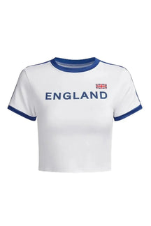 Vintage Retro England Ringer Top in White color.