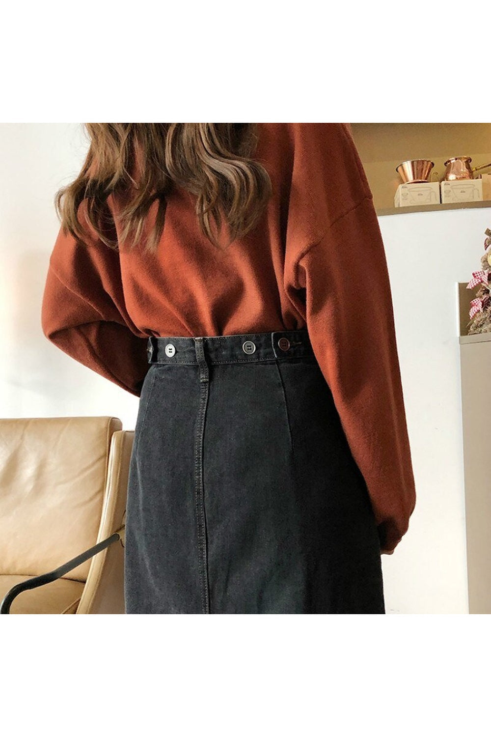 Retro Fashion Long Black Denim Skirt