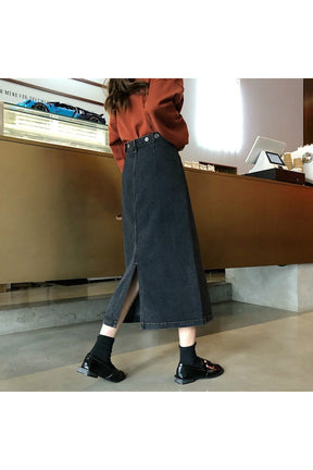 Retro Fashion Long Black Denim Skirt