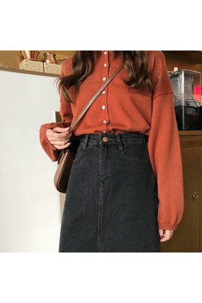 Retro Fashion Long Black Denim Skirt