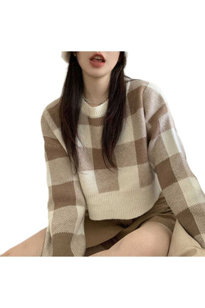 Fall Retro Plaid Cropped Sweater