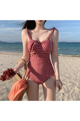 Retro Red Lattice Swimsuit