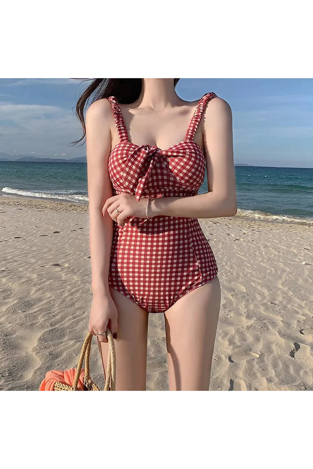 Retro Red Lattice Swimsuit