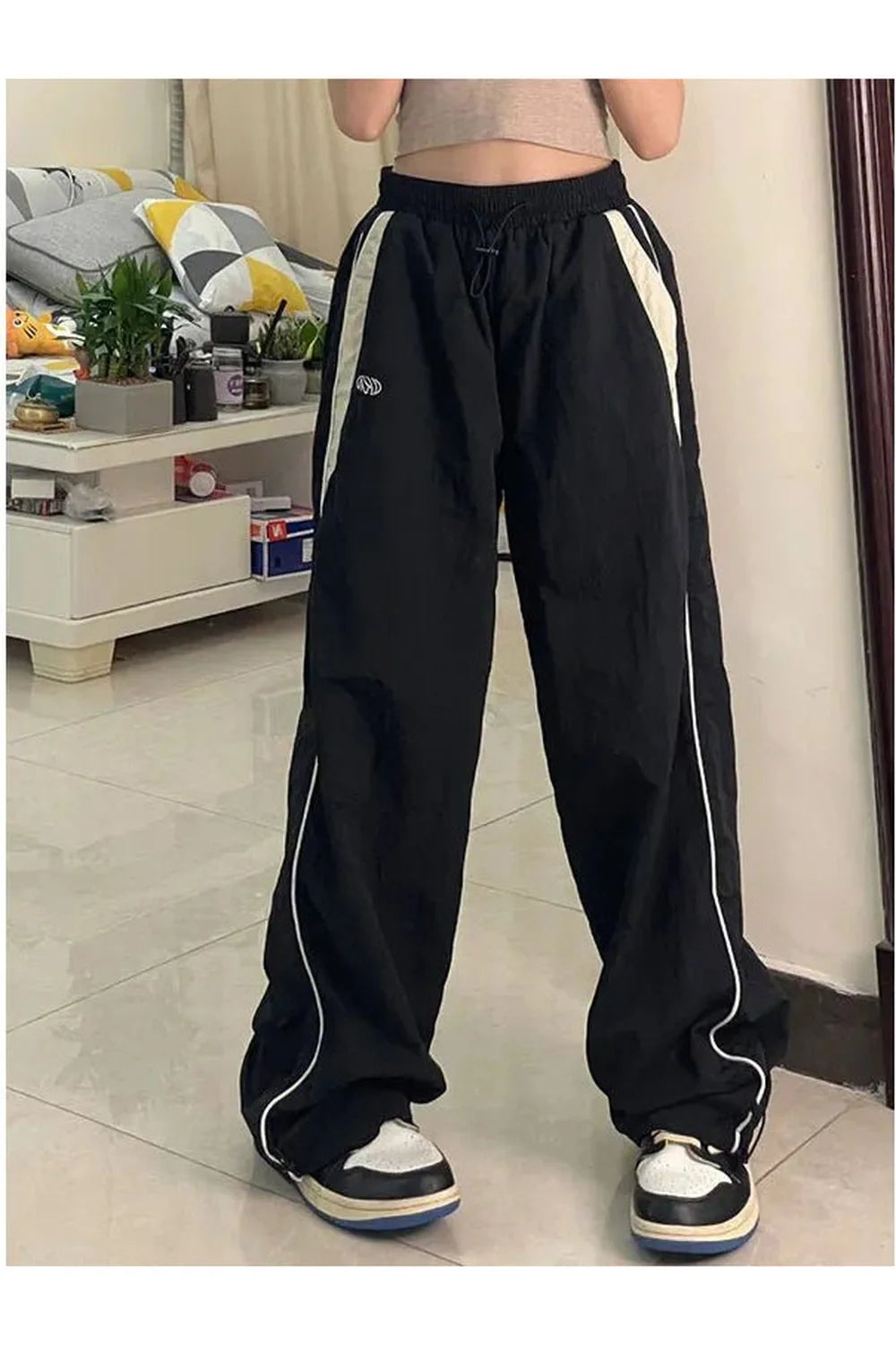 Retro Solid Drawstring Trousers