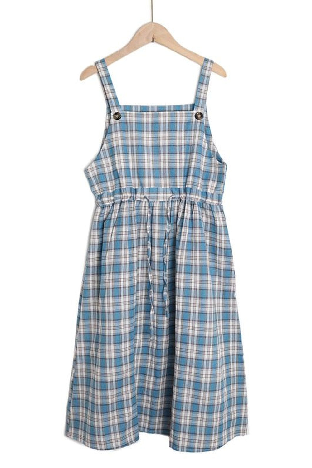 Blue Retro Spaghetti Strap Plaid Dress, stylish design.