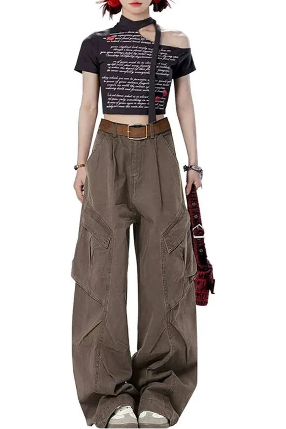 Vintage style Retro Utility Cargo Pants in Brown.