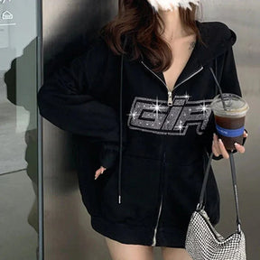 Rhinestone Logo Zip-Up Hoodie