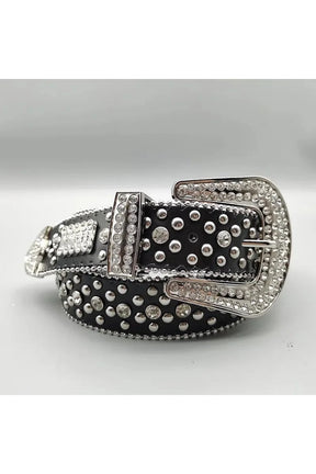 Black Rhinestone Rivet Denim Belt, Y2K Style.