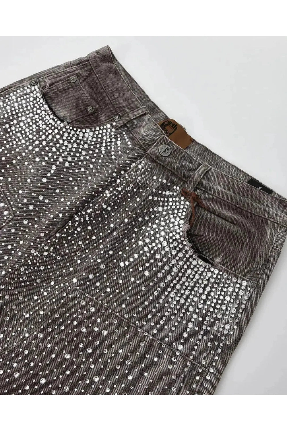 Rhinestone Studded Distressed Denim Shorts