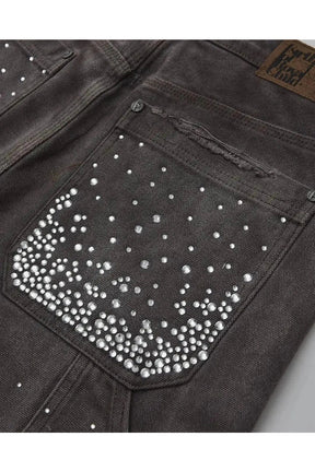 Rhinestone Studded Distressed Denim Shorts